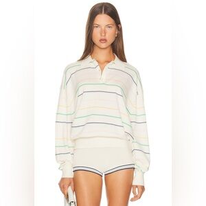 Helsa XXS Kaysee Oversized Polo Cotton Sweater in Multi Stripe